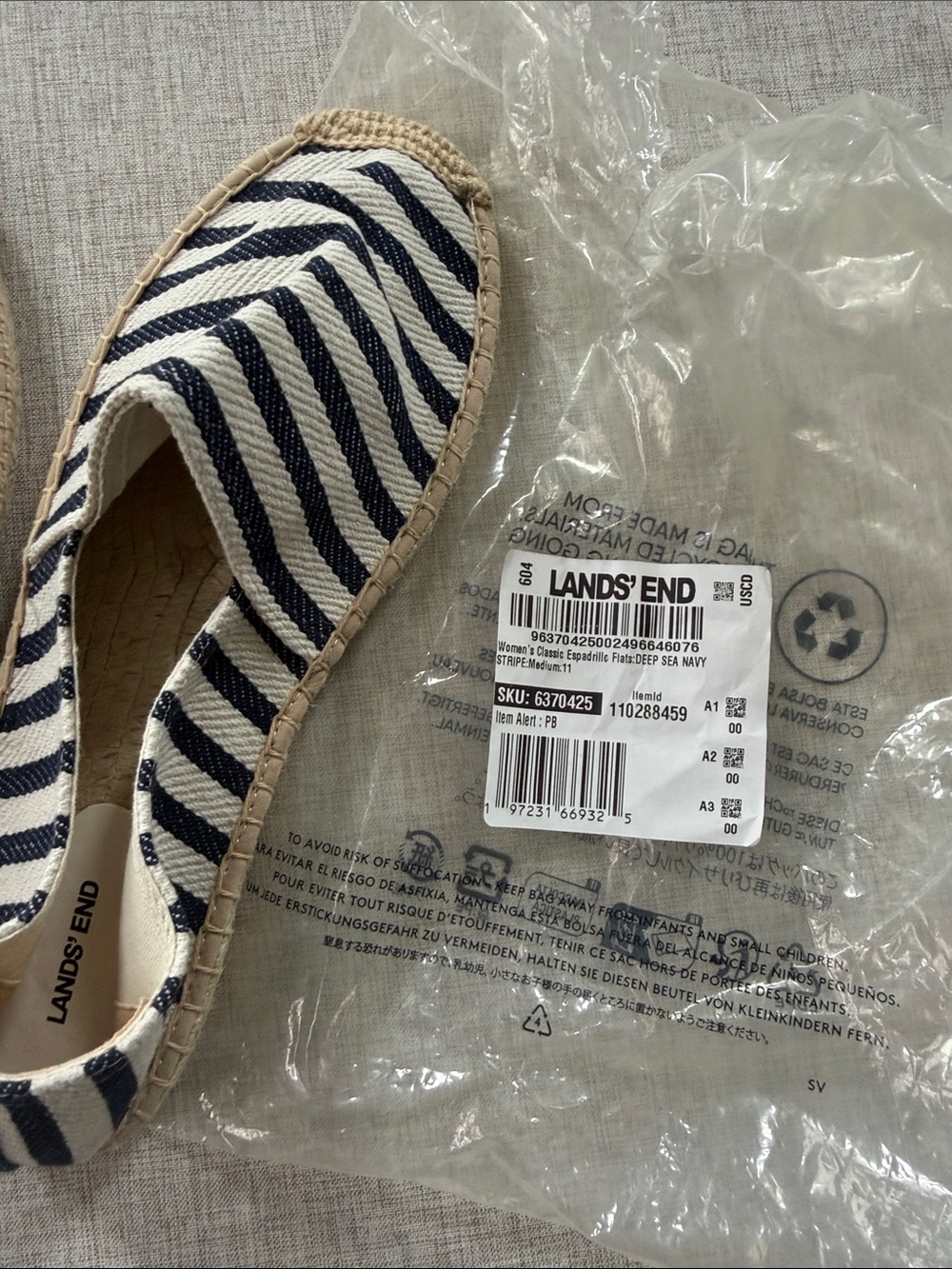 Land’s End Espadrille Women’s 11 Flat Breton Navy Stripe classic preppy NEW - Picture 5 of 9